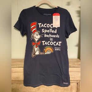 NWT Life is Good Tacocat Dr. Seuss Navy Graphic Tee Small
